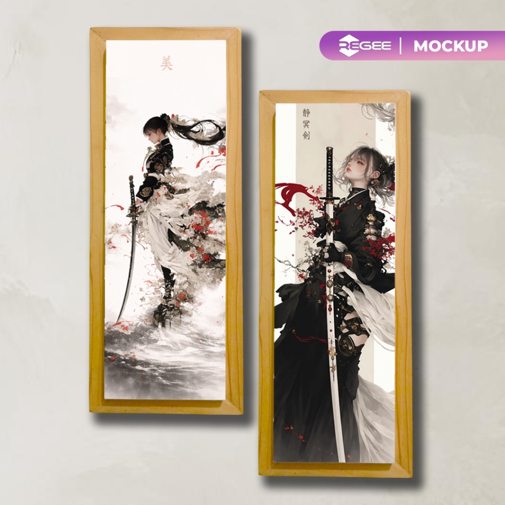 REGEE Hiasan Dinding Frame Kayu Karakter Perempuan Lukisan Aesthetic Modern Jepang Minimalis Elegan