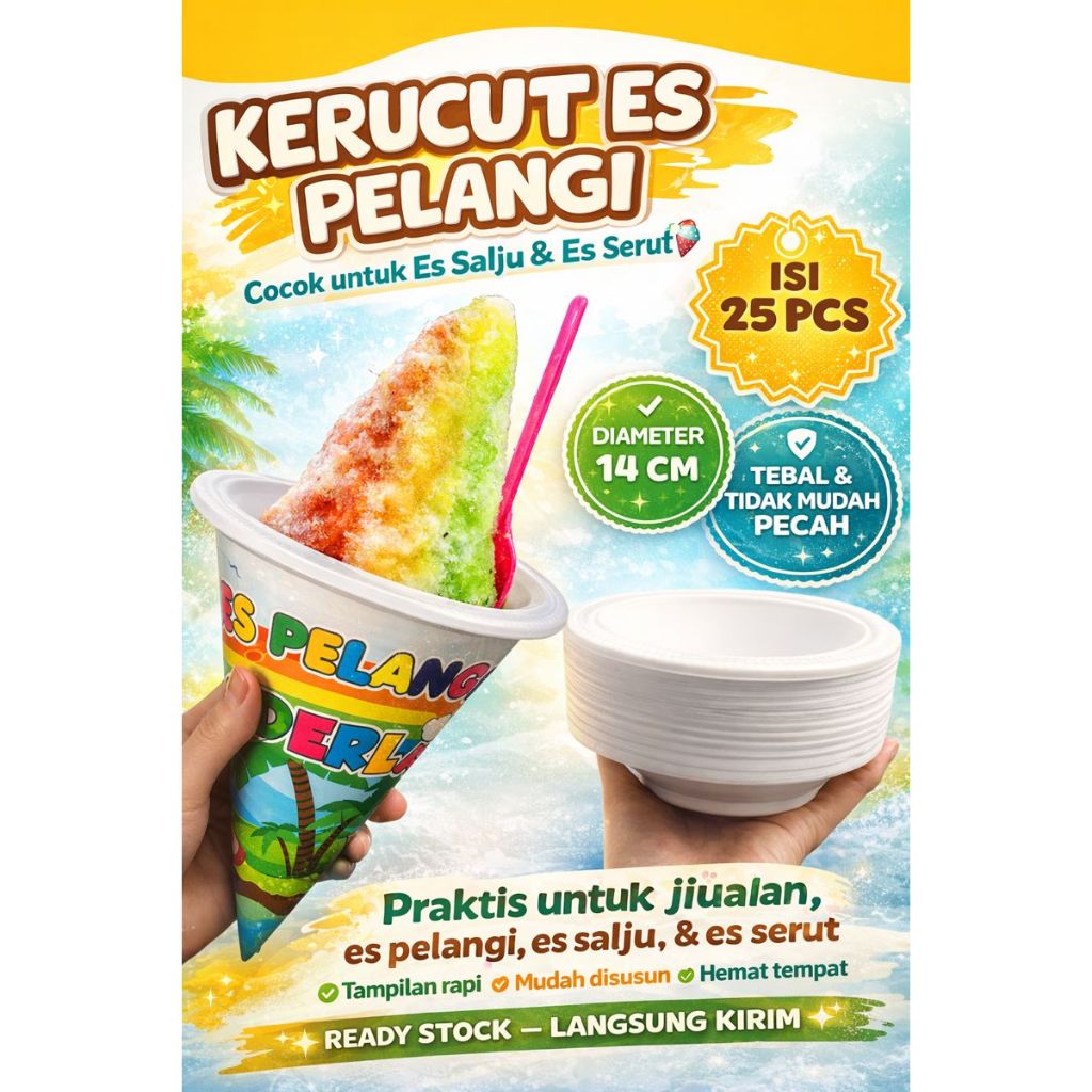 Kerucut Es Serut Pelangi Jumbo – Cone Kertas Kakigori Ice Salju Cup Isi 25 pcs