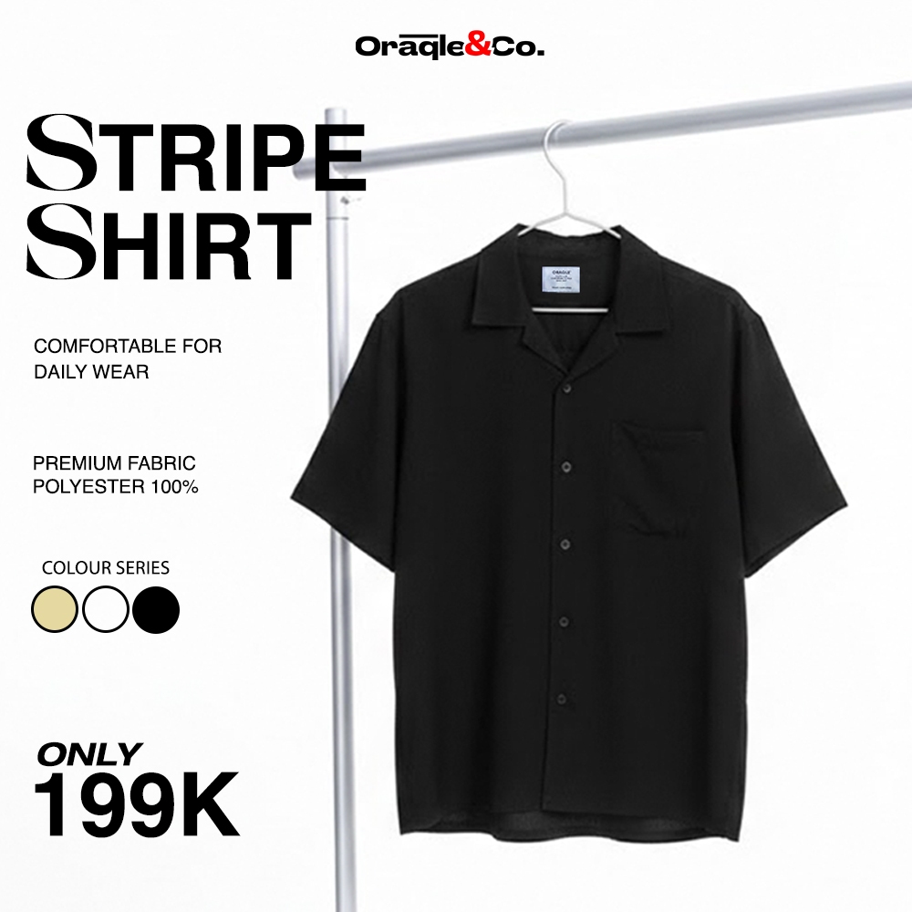 ORAQLE Kemeja Pria & Wanita Campshirt STRIPE Basic lengan pendek