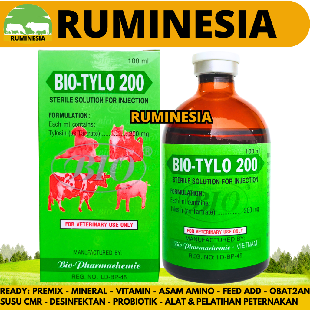 BIO TYLO 200 (TYLOSIN) 100 ml - Obat CRD Ngorok Ayam - Antibiotik Pernafasan Hewan Sapi Kambing Domb