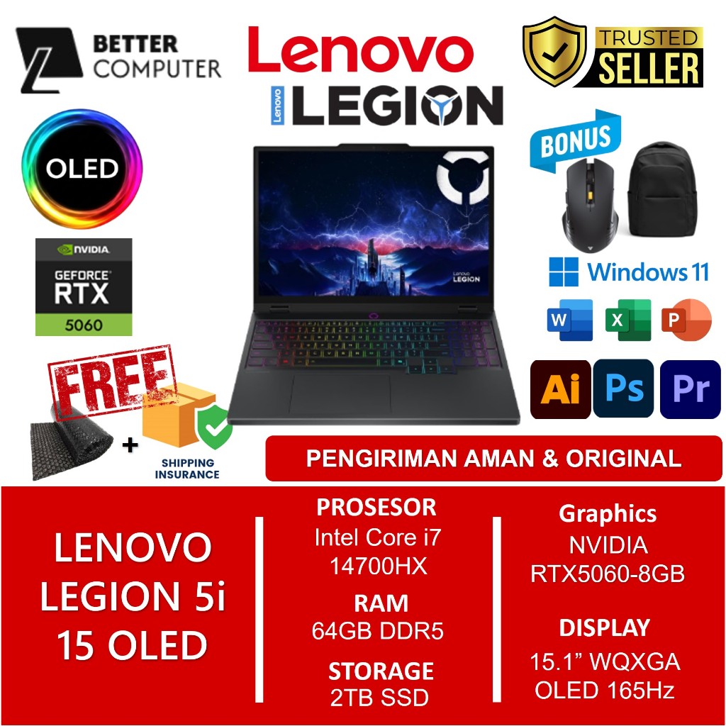 Lenovo Legion 5i 15 Gaming Intel Core i7 14700HX Gen14 RTX5060-8GB OLED WQXGA 165Hz Windows 11