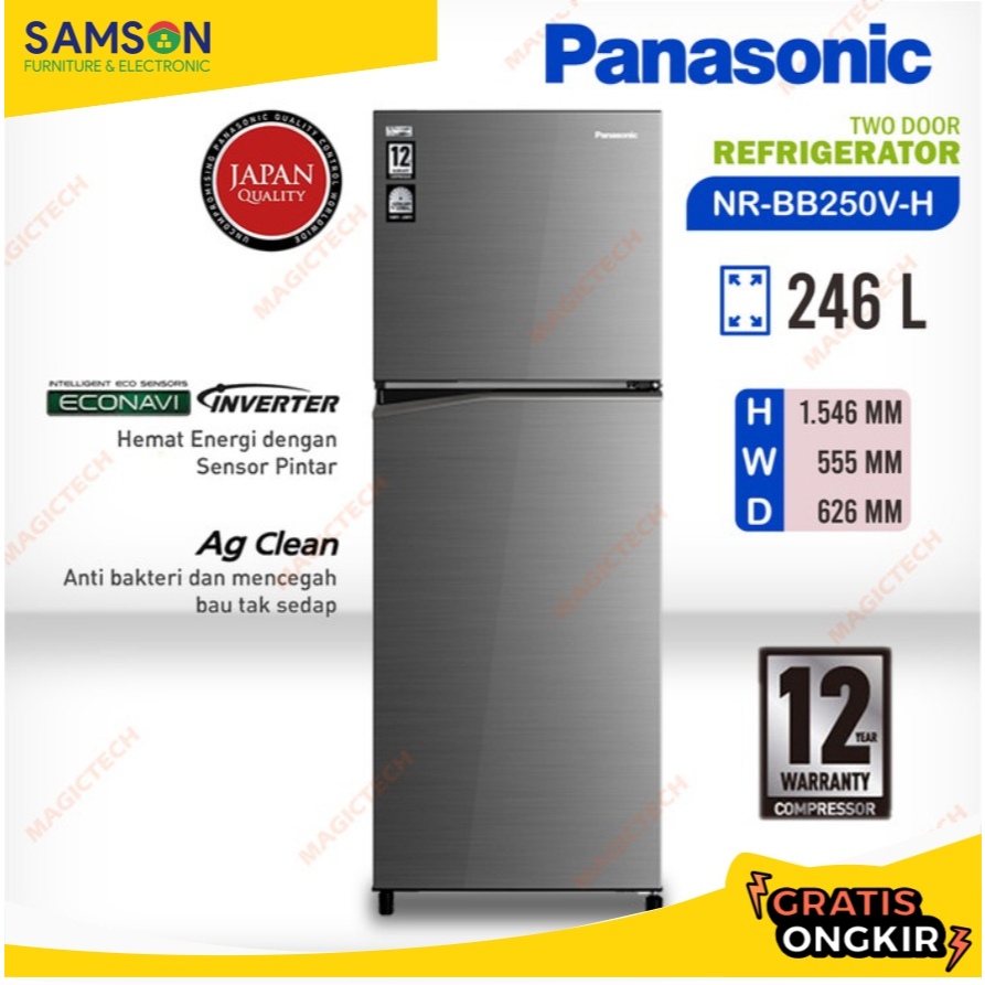 KULKAS PANASONIC 2 PINTU 246 L NR-BB250V-H ECONAVI INVERTER 246L