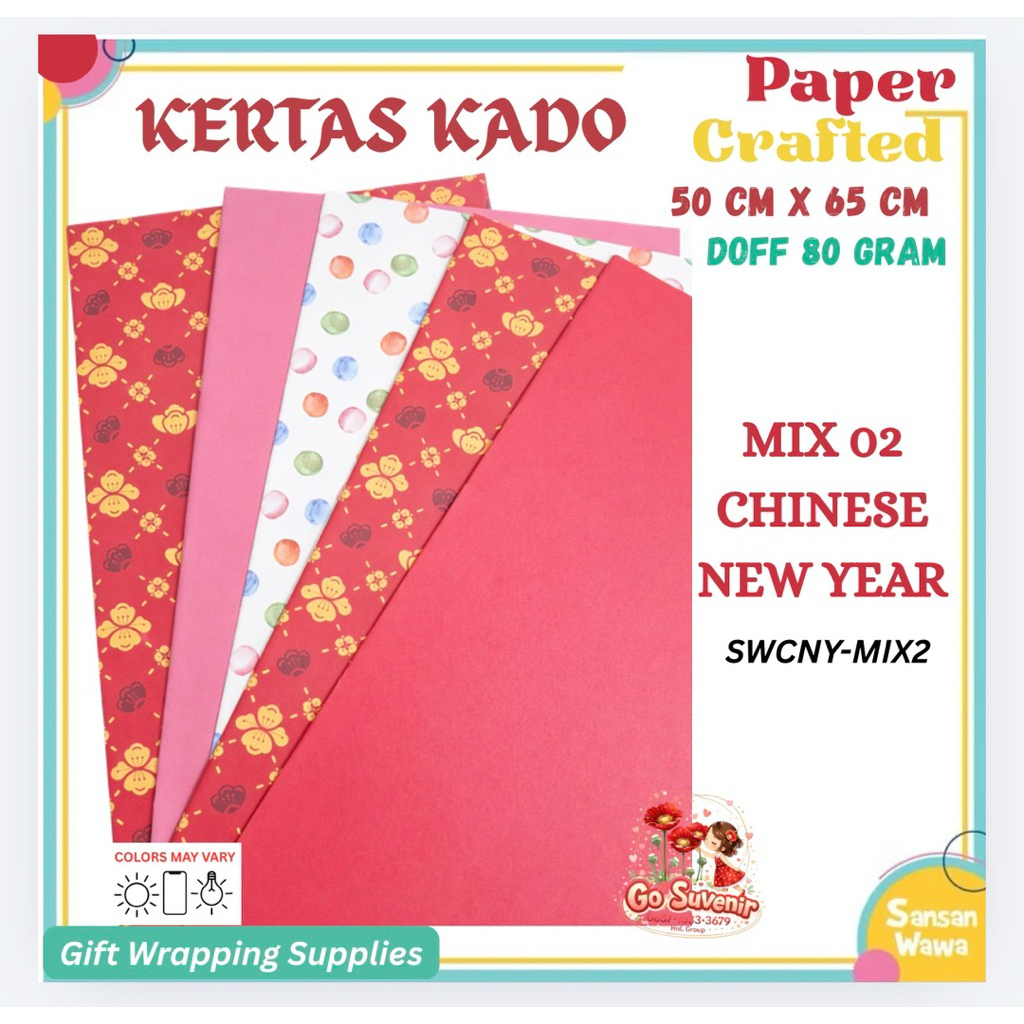 ( 5 Lembar ) IMLEK SANWA - KERTAS KADO CHINESE NEW YEAR SANSAN WAWA / BUNGKUS KADO TAHUN BARU CHINA 