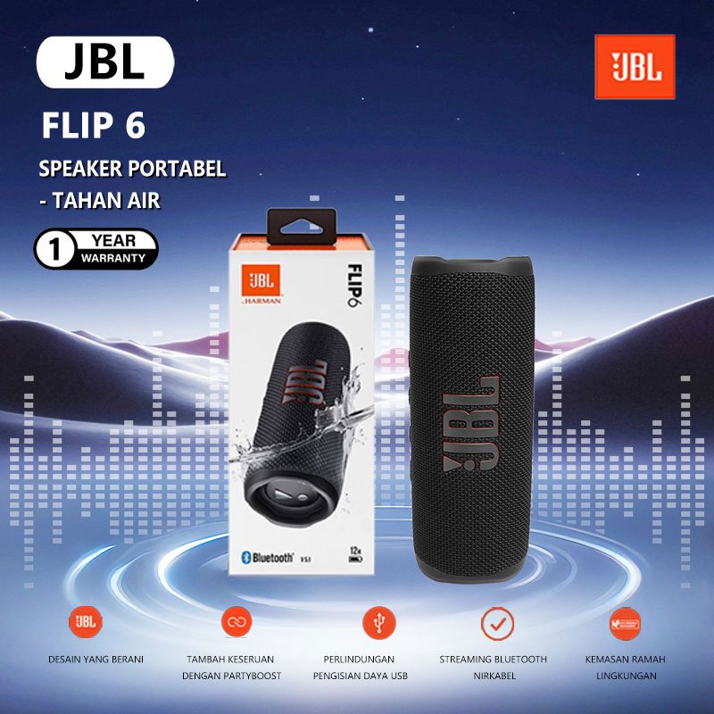 Speaker Bluetooth JBL Flip 6 Waterproof Portable Bluetooth Speaker Powerful Sound and Deep Bass, IPX
