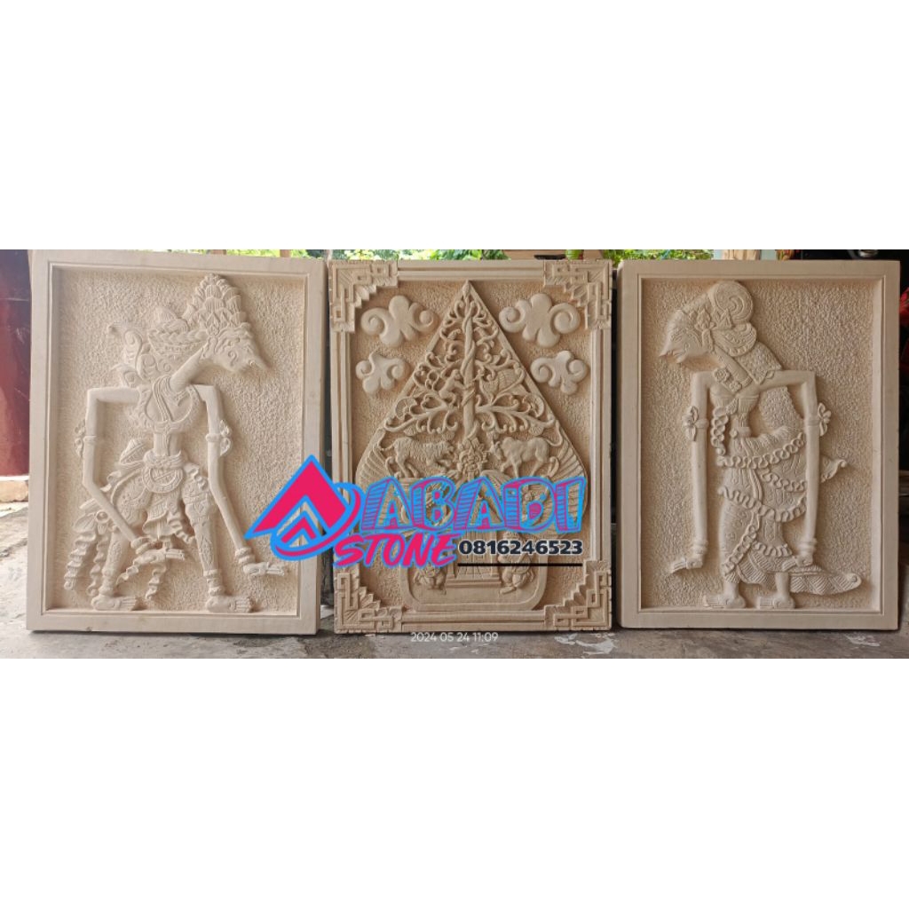 ukiran wayang gunungan batu alam 60x80