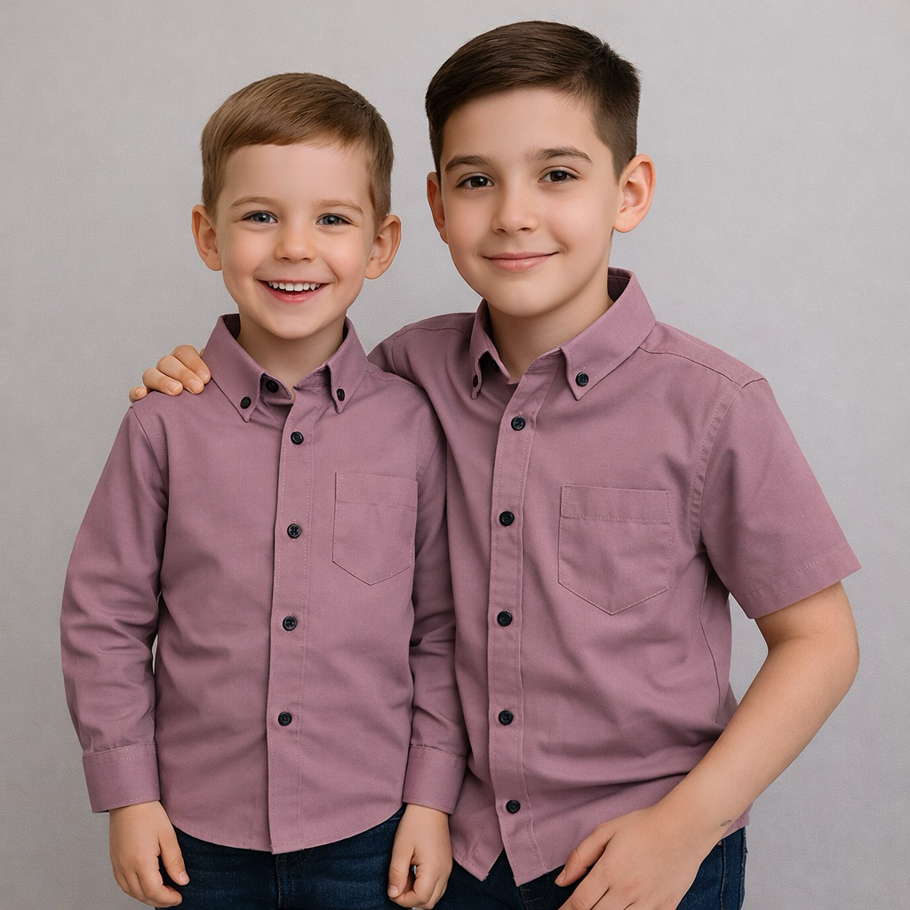 Kemeja polos anak laki-laki warna ungu dasty / mouve lengan panjang