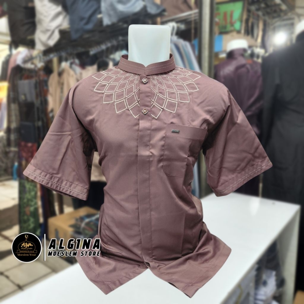 Koko Al Wafa Warna Bordir Lengan Pendek | Baju Muslim Lengan Pendek Al Wafa Premium Exclusive