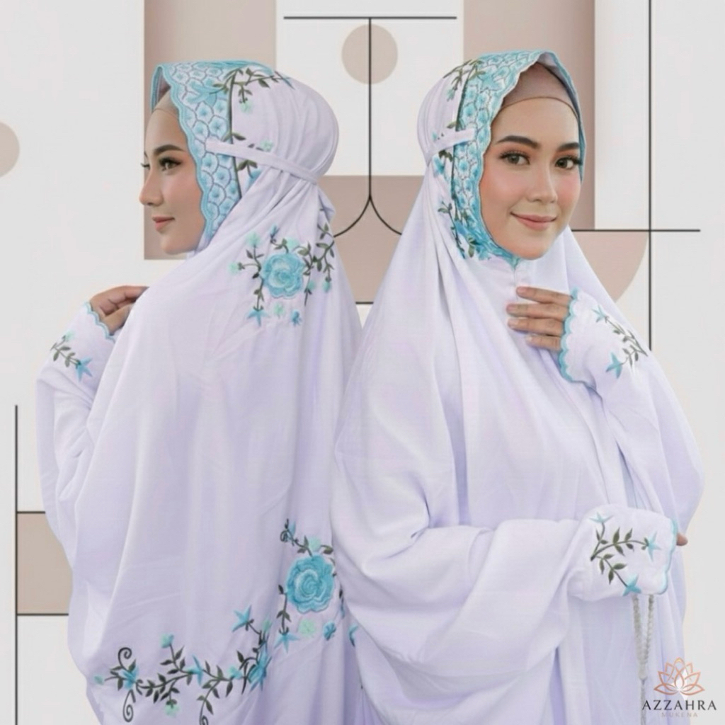 TERLARIS Mukena Lajuran Panjang Putih Bersih - Mukenah Terusan Polino Katun Micro Bordir Langsung Mo