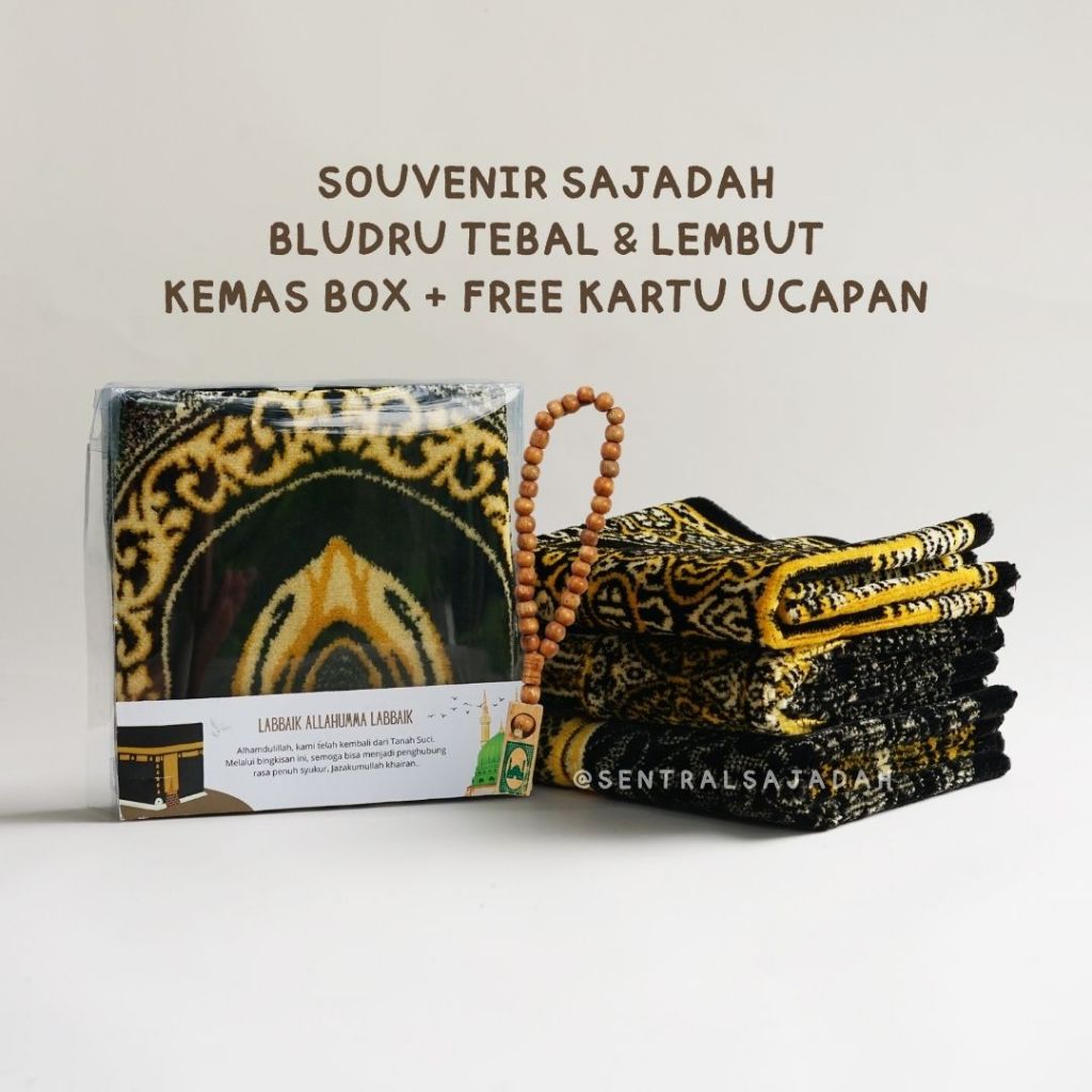 SOUVENIR SAJADAH KABBAH GOLD + PACKING BOX + TASBIH SAJADAH OLEH OLEH UMROH HAJI SOUVENIR PENGAJIAN