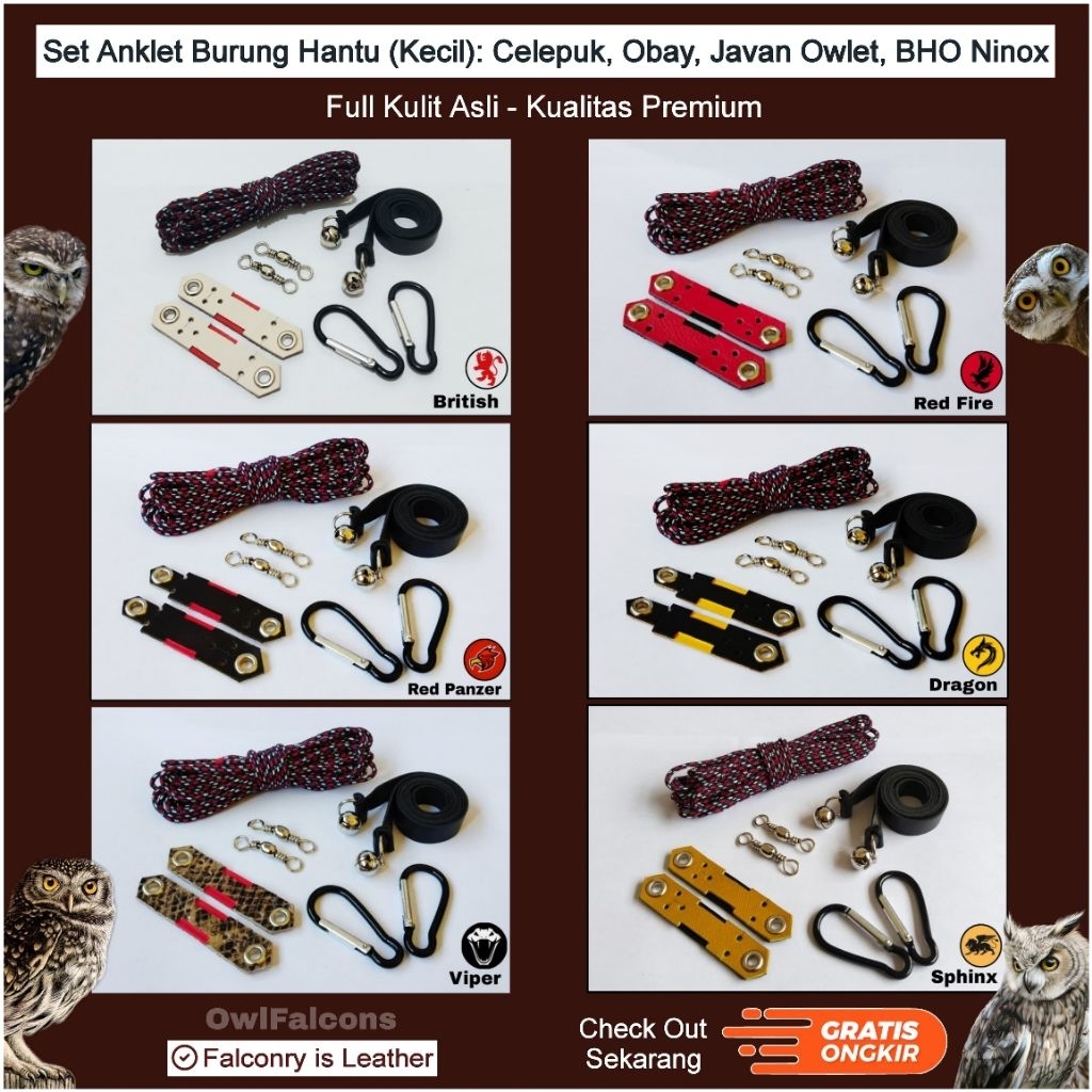 Promo.. Set Anklet Burung Hantu Kecil (Celepuk, Obay, Javan Owlet, Ninox BHO) Kualitas Premium - Gra