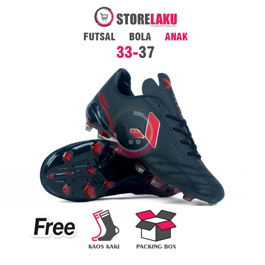 SLaku - Sepatu Sepak Bola Anak Arkaai Activate Hitam Merah 33-37 Terbaru Gratis Kaos Kaki