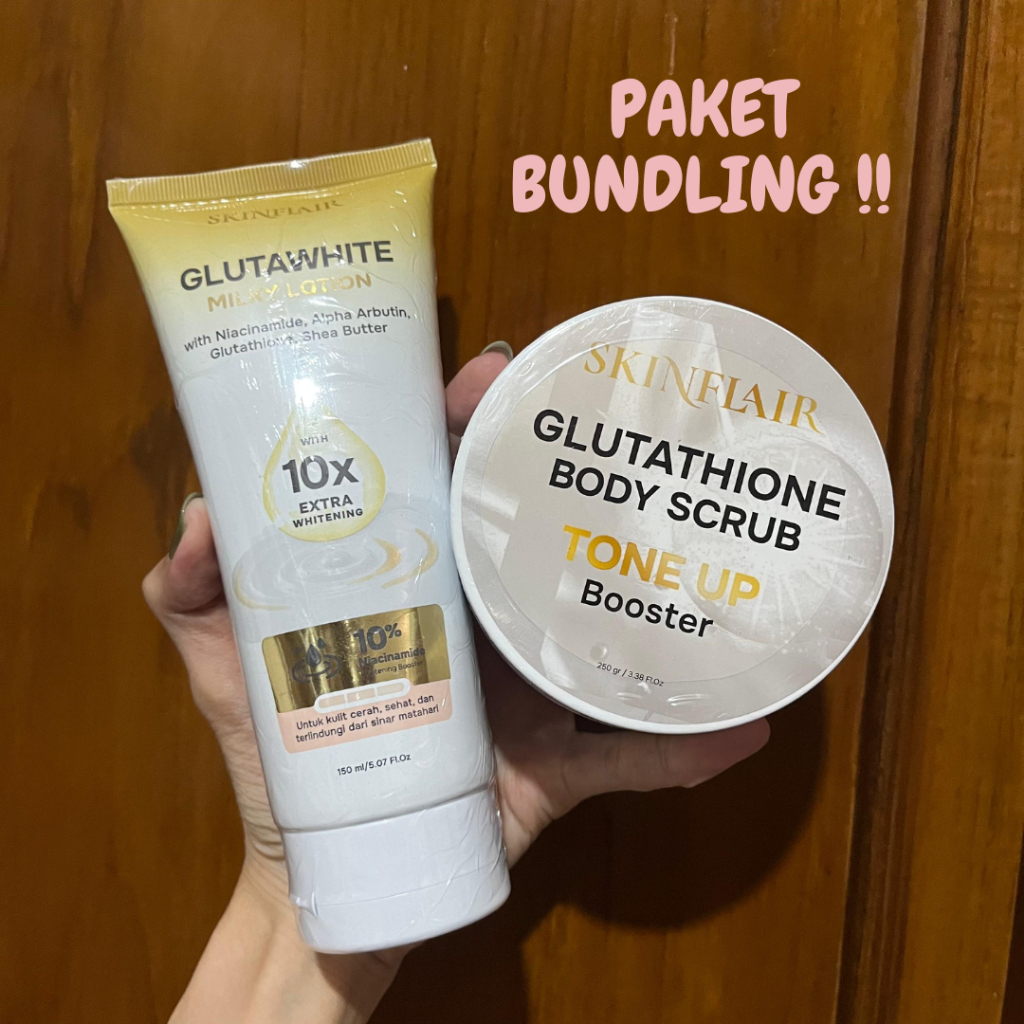 (BUNDLING 2PCS) SKINFLAIR Glutawhite Milky Lotion + Glutathione Body Scrub Tone Up
