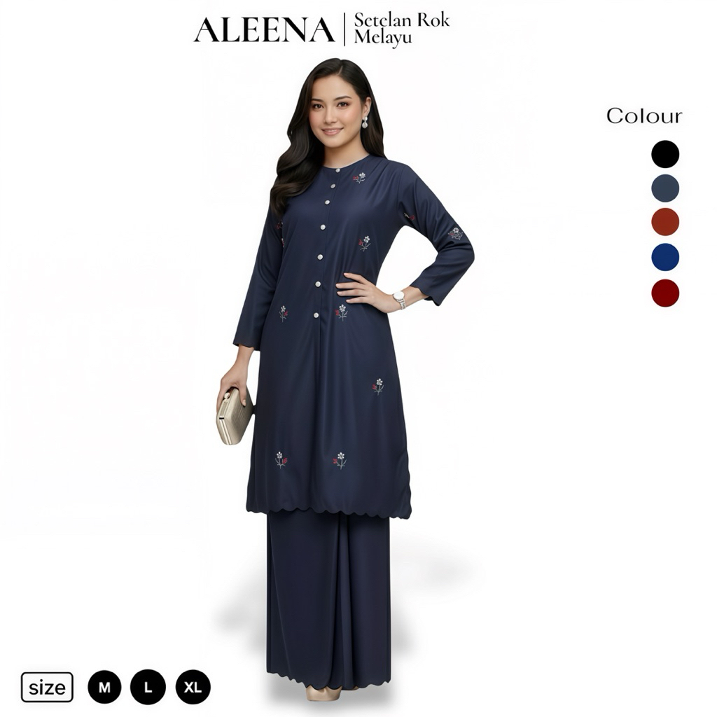 Aurana - Setelan Melayu ALEENA Stelan Melayu Bordir Baju Kurung Melayu Bordir Tabur Dan Engkol Stela