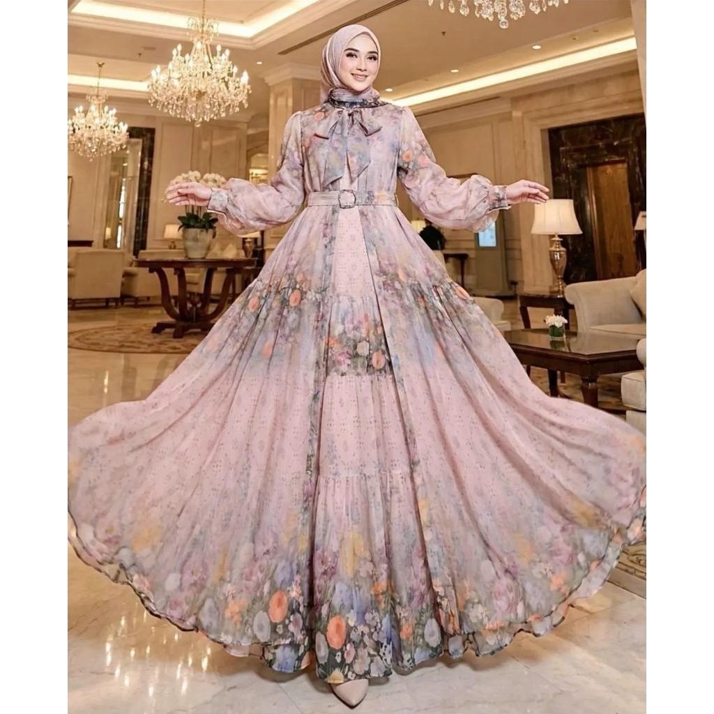 Dress Gamis Set Hijab Rosalinda Baju Muslim Wanita Dewasa Remaja Lebaran Kondangan Pesta