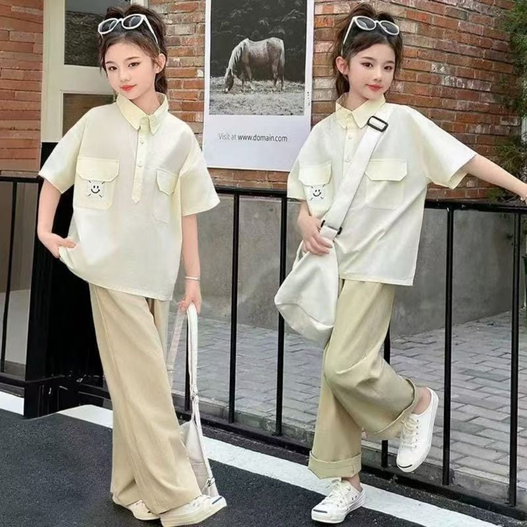 120 130 150 170  N457  setelan kulot atasan pendek anak cewe estimasi 6-12  tshun