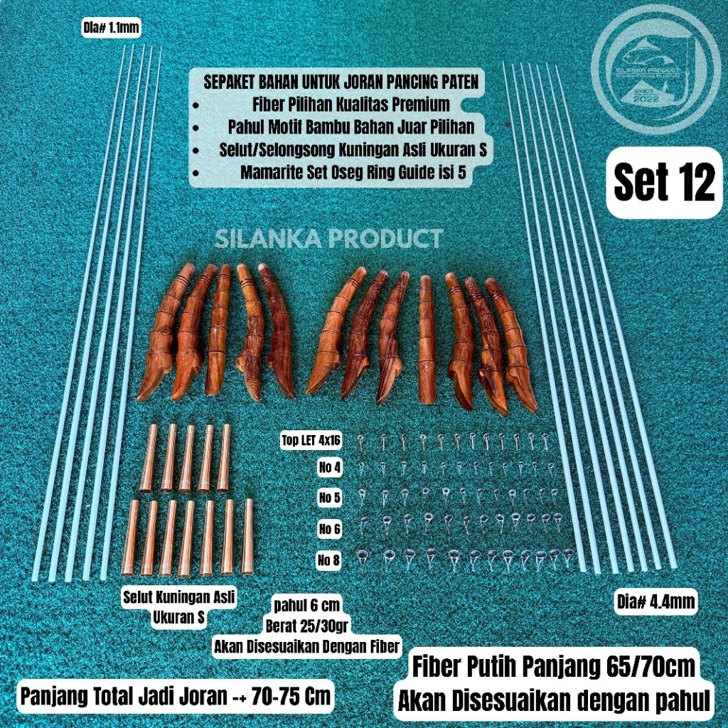 Bahan U/joran pancing/jerpon paten pahul selut kuningan asli,pahul motif bambu kayu juar PREMIUM fib