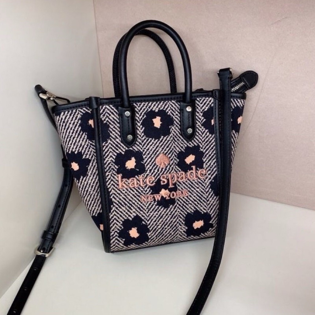 TAS SLEMPANG SLING BAG KS K8207 ELLA MINI TOTE HERRINGBONE FLORAL PRINTED CANVAS TOTE BAG