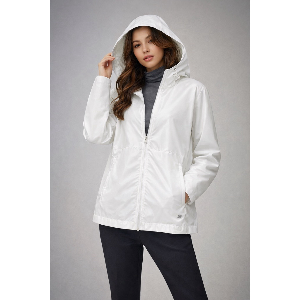 [Minnetica] STL Woven Jacket String Hoodie Water Resistant With Two Pocket