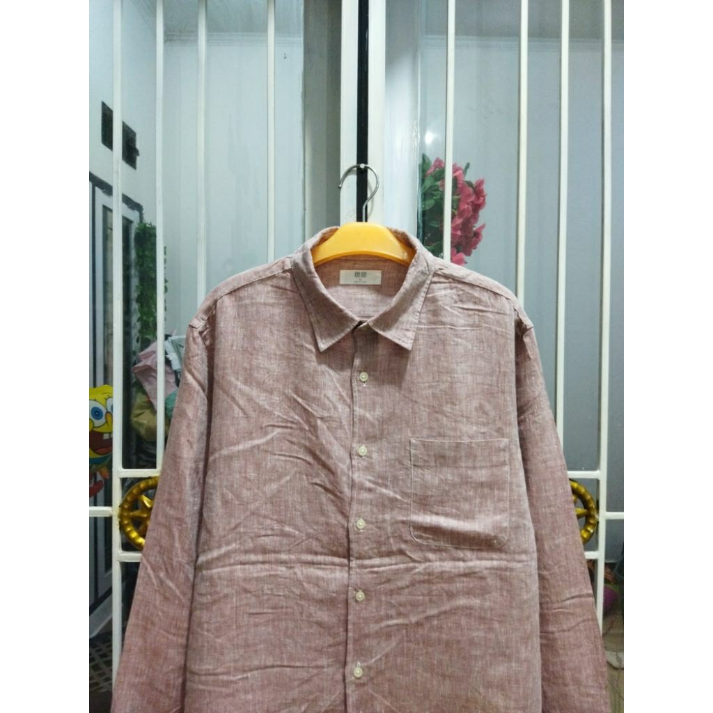 kemeja linen uniqlo polos pria XXL