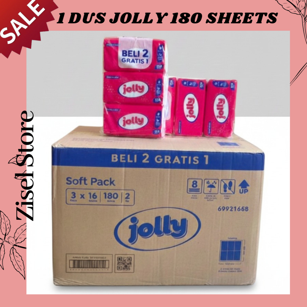 1 Dus Jolly 180 sheets isi 48 pcs per Dus / 1 DUS Jolly Tissue Facial Soft Pack 180 SHEETS 2 PLY (KE