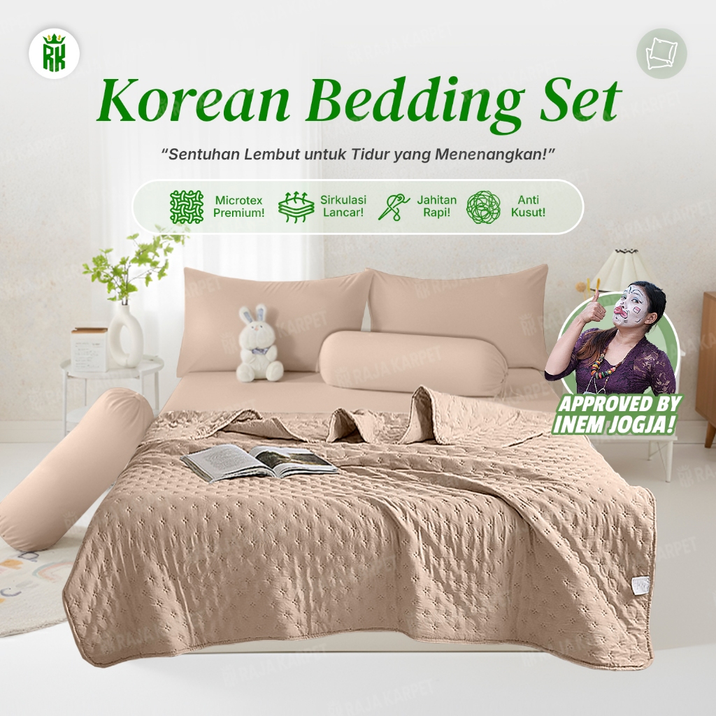 RAJA X INEM Set Selimut Sprei Korean Series Sprei Set Sarung Bantal Guling & Bedcover Polos Microtex