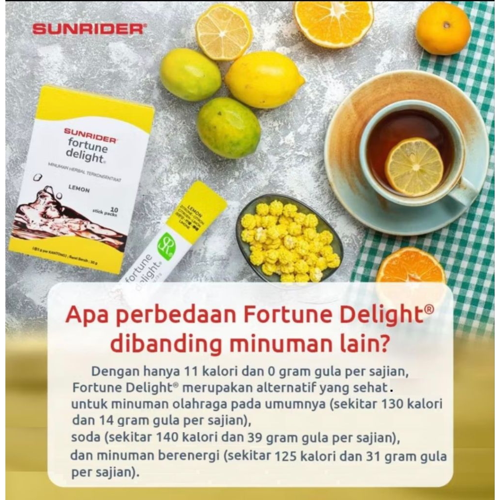 Sunrider FORTUNE DELIGHT minuman teh herbal alami Gempur Lemak kaya antioksidan.