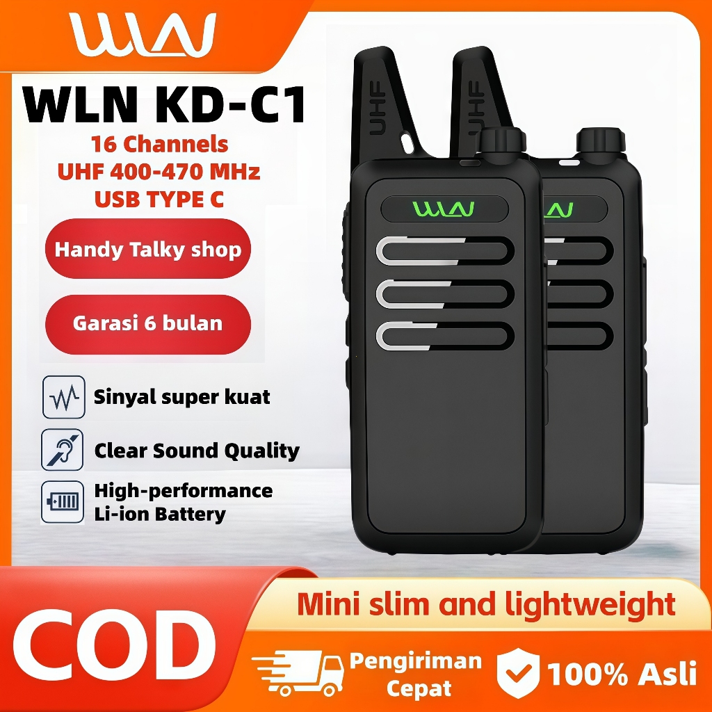 HT Handy Talky WLN KD C1 Mini Walkie Talkie UHF Radio Komunikasi untuk Bisnis Outdoor Proyek Baterai