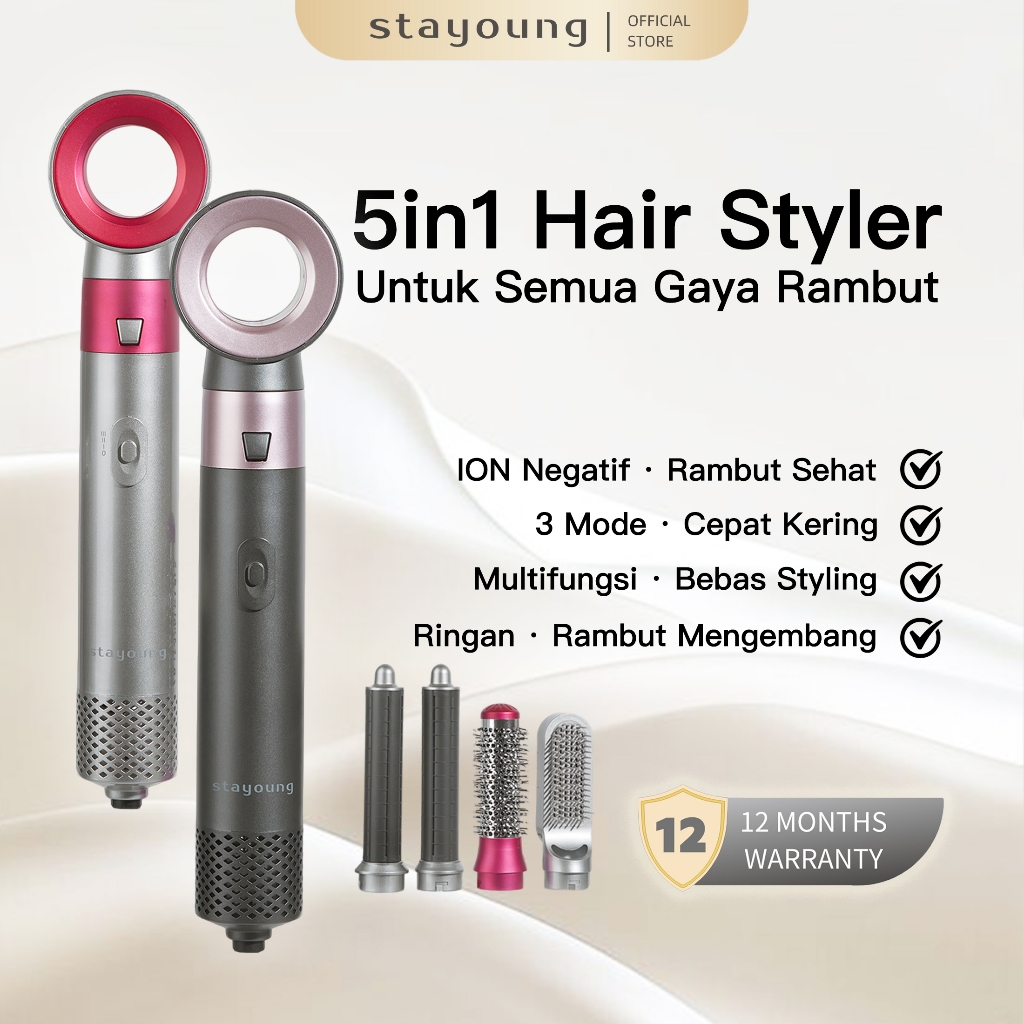 (5in1 Plus)STAYOUNG  5in1 Hair Styler C1 Plus, Upgrade 5 IN 1 Multifungsi Pengering Rambut dan Alat 