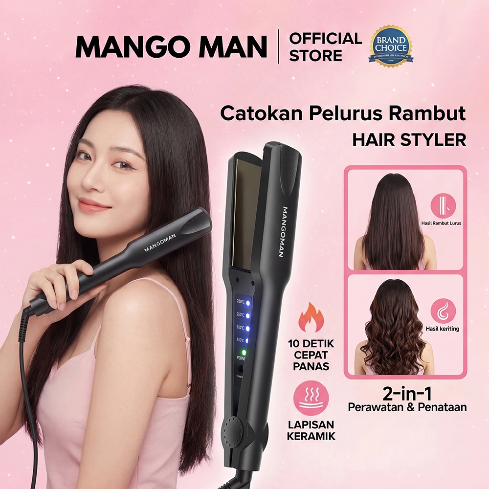 MangoMan 2 in 1 original ion fast heating catok rambut dan catok/alat pengeriting rambut (alat penge