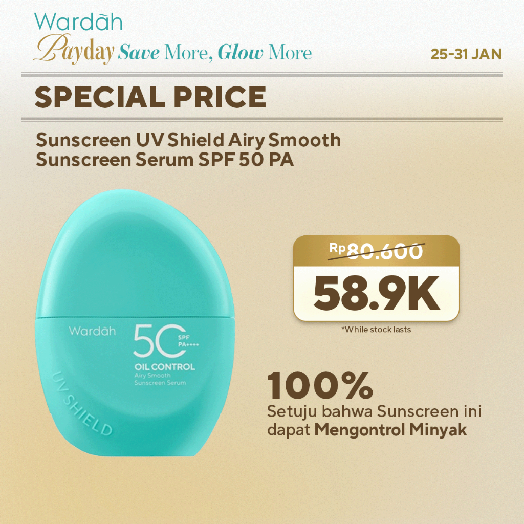 Wardah Sunscreen UV Shield Airy Smooth Sunscreen Serum SPF 50 PA++++ Centella + Bera Mineral + Rayka
