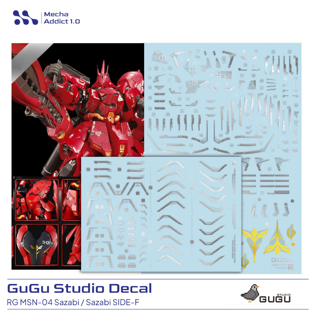 Water Slide Decal RG MSN-04 Sazabi / Sazabi SIDE-F by GUGU - Silver & Gold Metallic