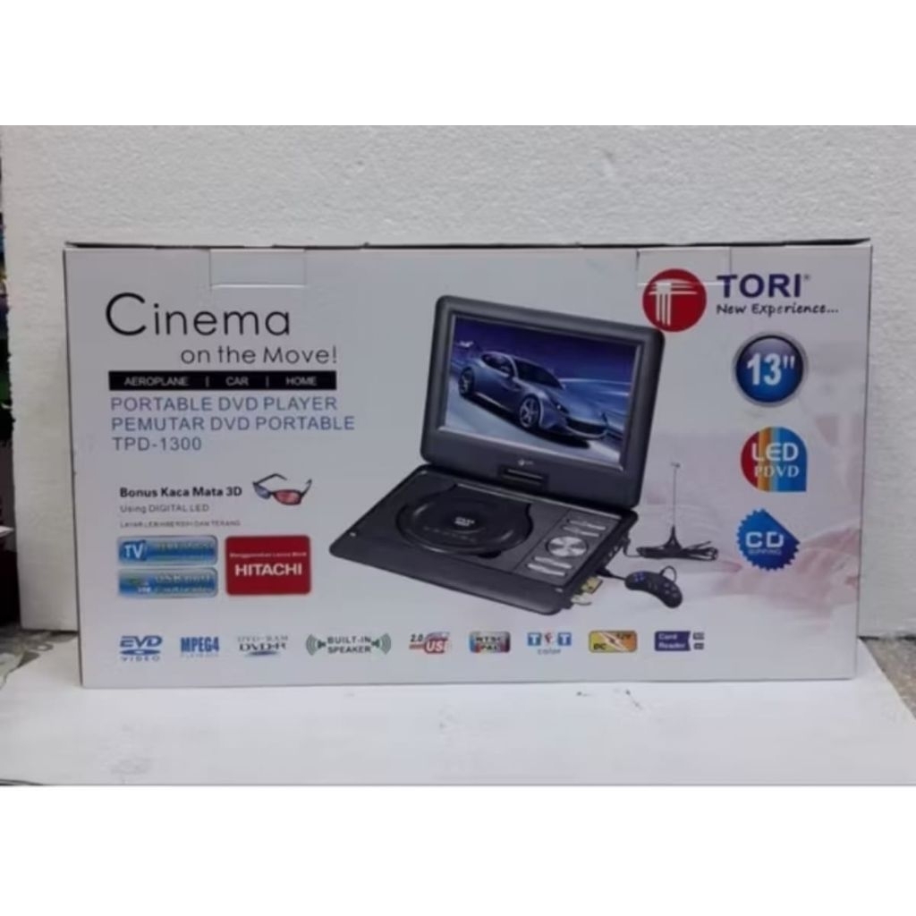 TORI PORTABLE DVD PLAYER TPD 1300 LAYAR LED TFT 13"