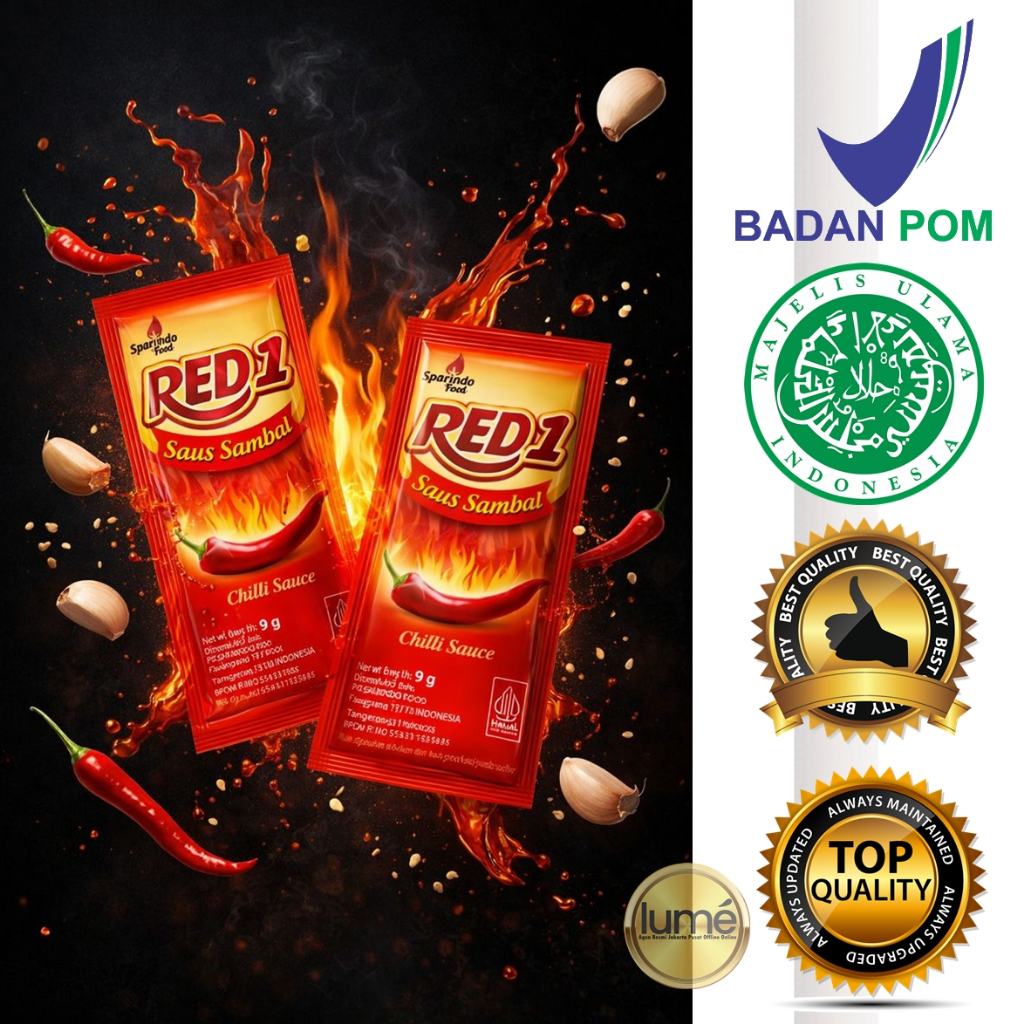 Red1 Saus Sambal Sachet 9 gr Saos Sambel Pedas Hot Chilli Sauce Pedes Sasetan Saos Lombok Asli Cocol