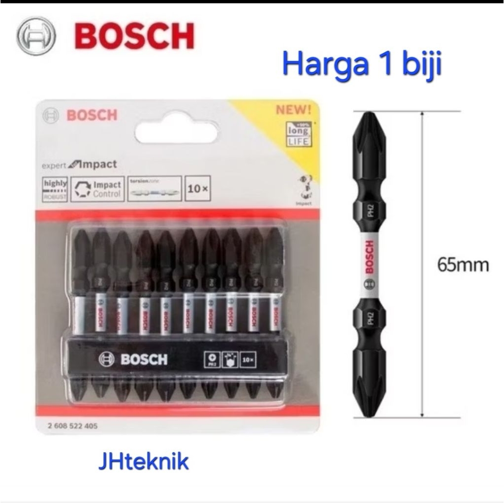 JHTeknik Mata Obeng Impact PH2x65mm BOSCH ORIGINAL/Mata Obeng Expert Impact Hitam PH2x65mm BOSCH ASL