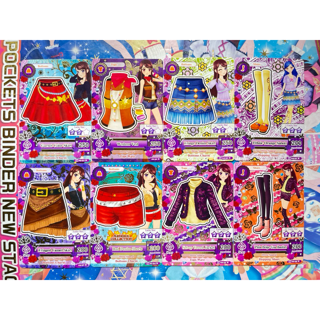 Kartu Aikatsu Sexy Satuan Garnet Color Western Fringe Fringed Red Denim Set Up Tweed Pink Beige Spic