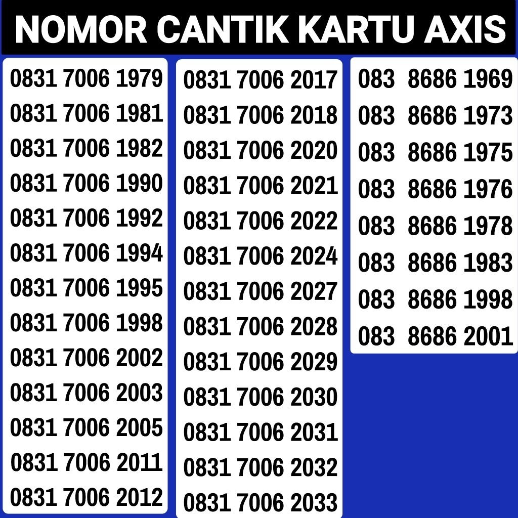 Nomor cantik axis seri tahun lahir 11 digit