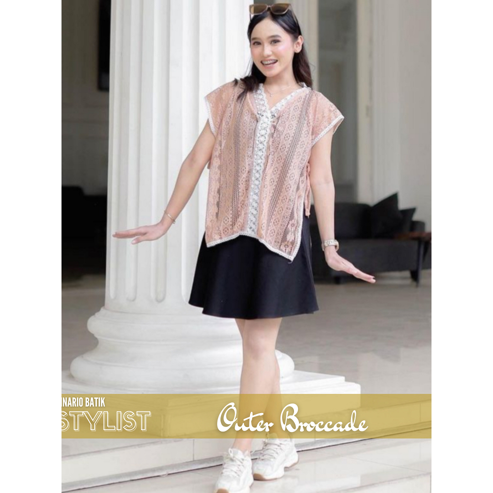 Outer Brokat Wanita Modern Stylish Kinario Batik Kardigan Transparan Bahan Renda Katun Halus Tali Sa