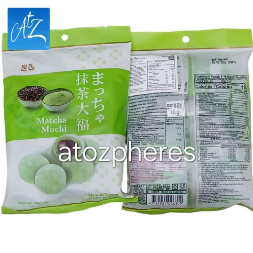 Cemilan snek makanan ringan kue beras ketan isi pasta teh hijau Taiwan ROYAL FAMILY Green Tea Matcha
