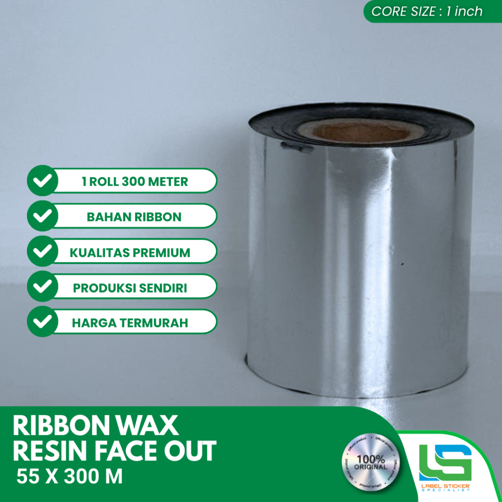 RIBBON WAX RESIN 55mmx300m CORE 1" FACE OUT / PITA RIBBON BARCODE 55x300m