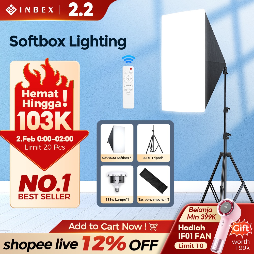 [20%OFF-NO.1] INBEX Softbox Kit Lighting Konten Kreator Ring light  Lampu Studio vlog Live Streaming