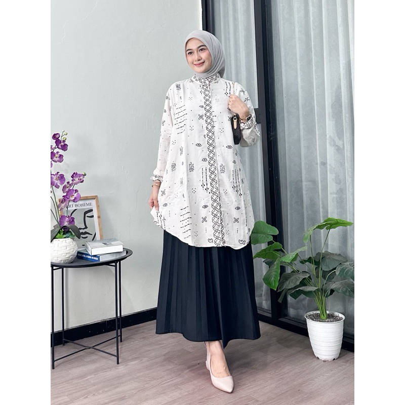 Tunik Tunic Kemeja Blouse Blus Baju Atasan Wanita Muslimah Remaja Dewasa Lengan Panjang Lebaran Hari