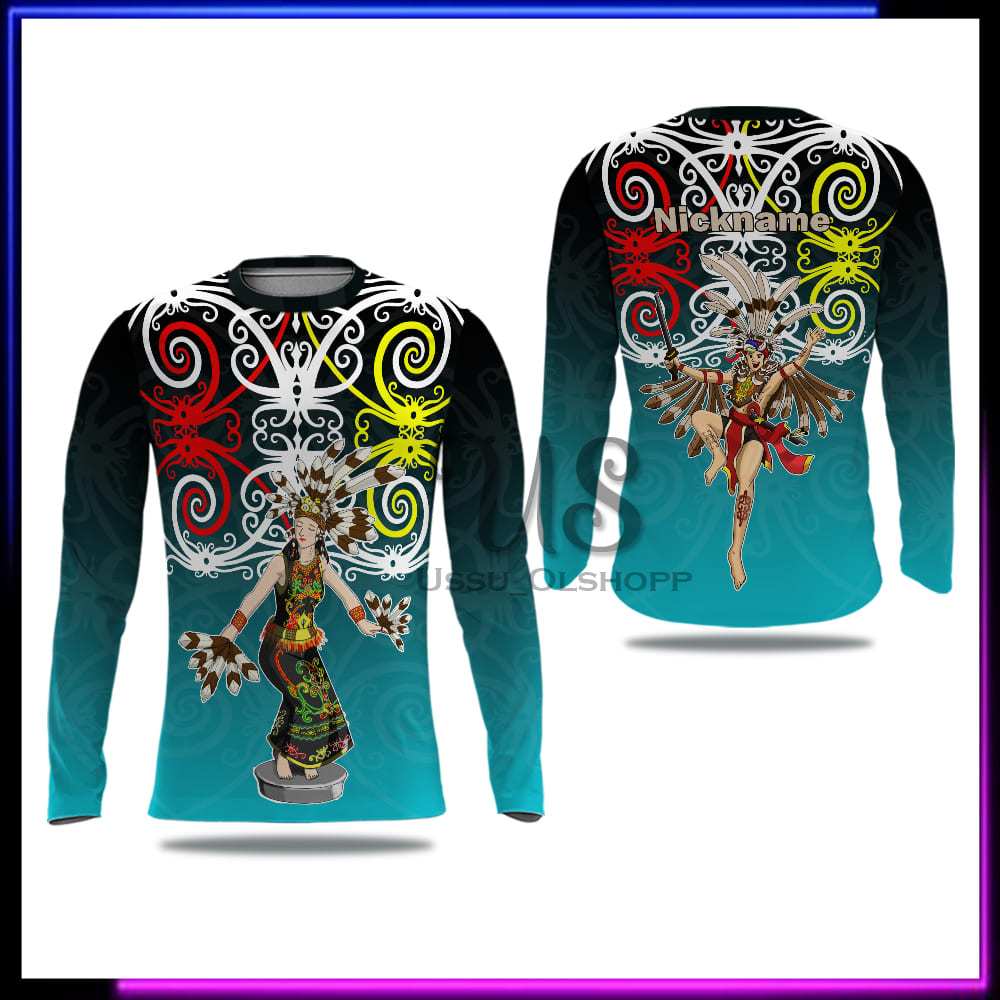 Baju Kaos Jersey Batik Dayak Pria Lengan Panjang Fullprit
