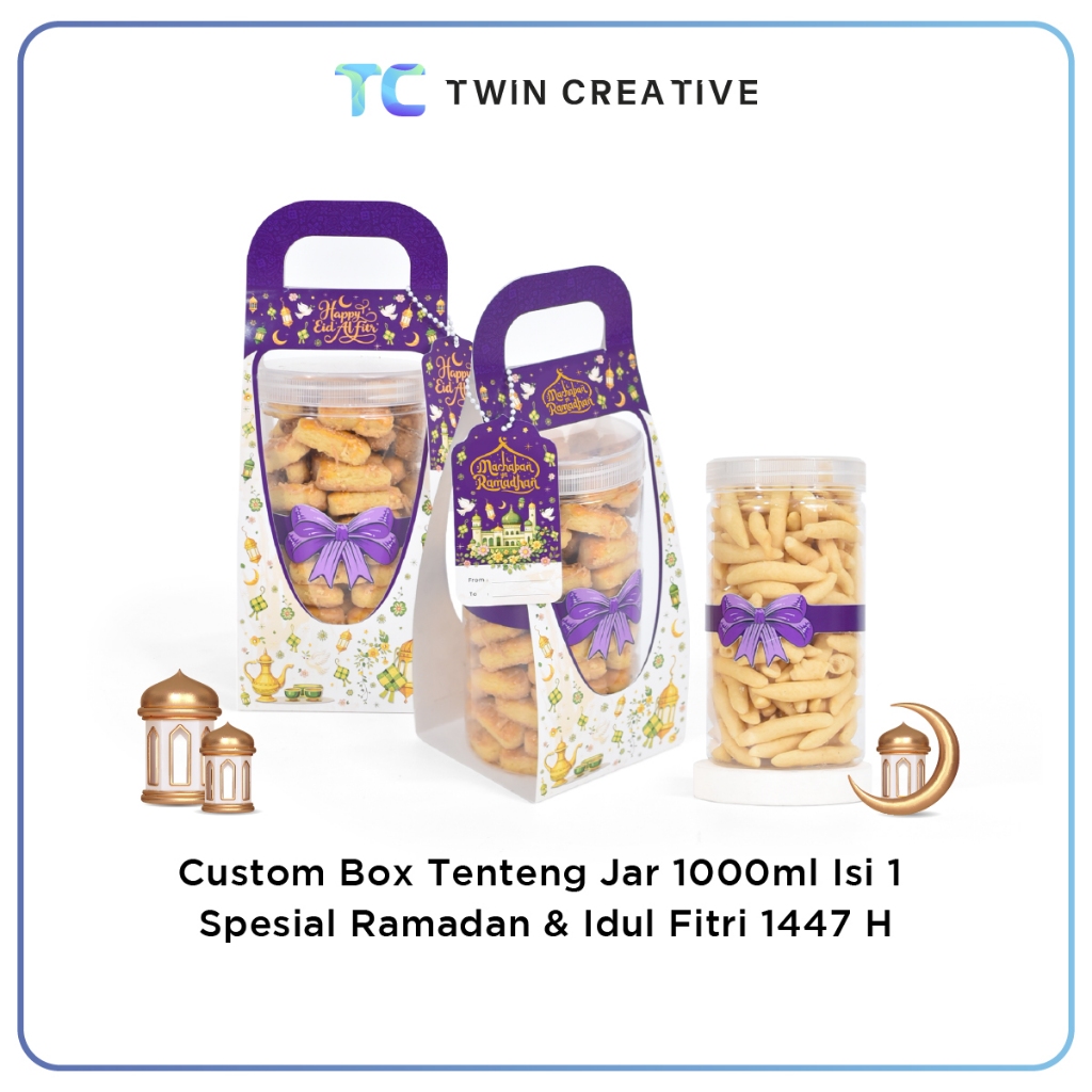 Custom Packaging Box Toples Kue Kardus Hampers Lebaran Kotak Kue - Box Tenteng Jar 1000ml Ramadhan I