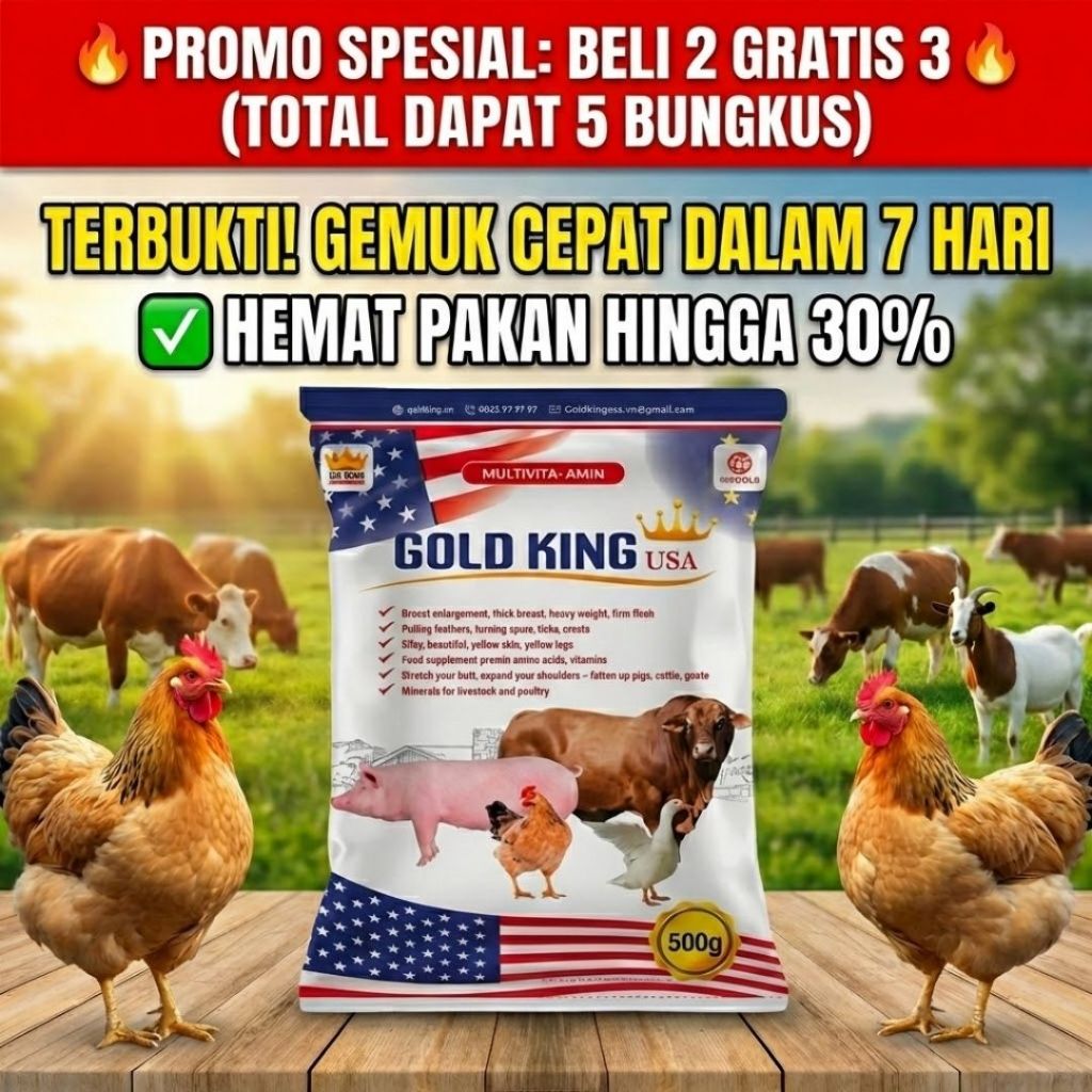 [BELI 2 GRATIS 3] Gold King USA - Vitamin Penggemuk Ternak Super Cepat | Ampuh untuk Sapi, Kambing, 