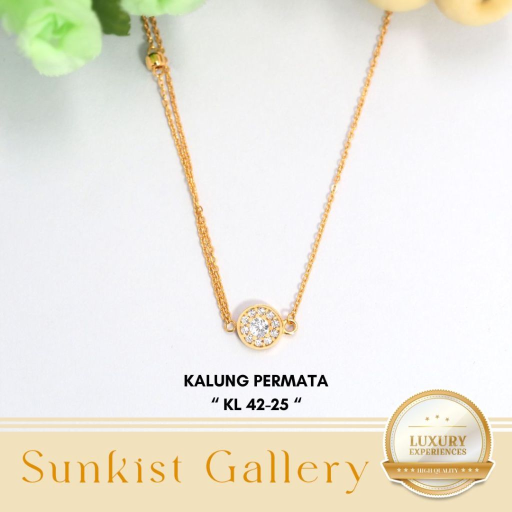 KALUNG EMAS RANTAI SET LIONTIN TERBARU MODEL PERMATA EMAS ASLI EMAS MUDA KADAR 8K (375) KALUNG WANIT