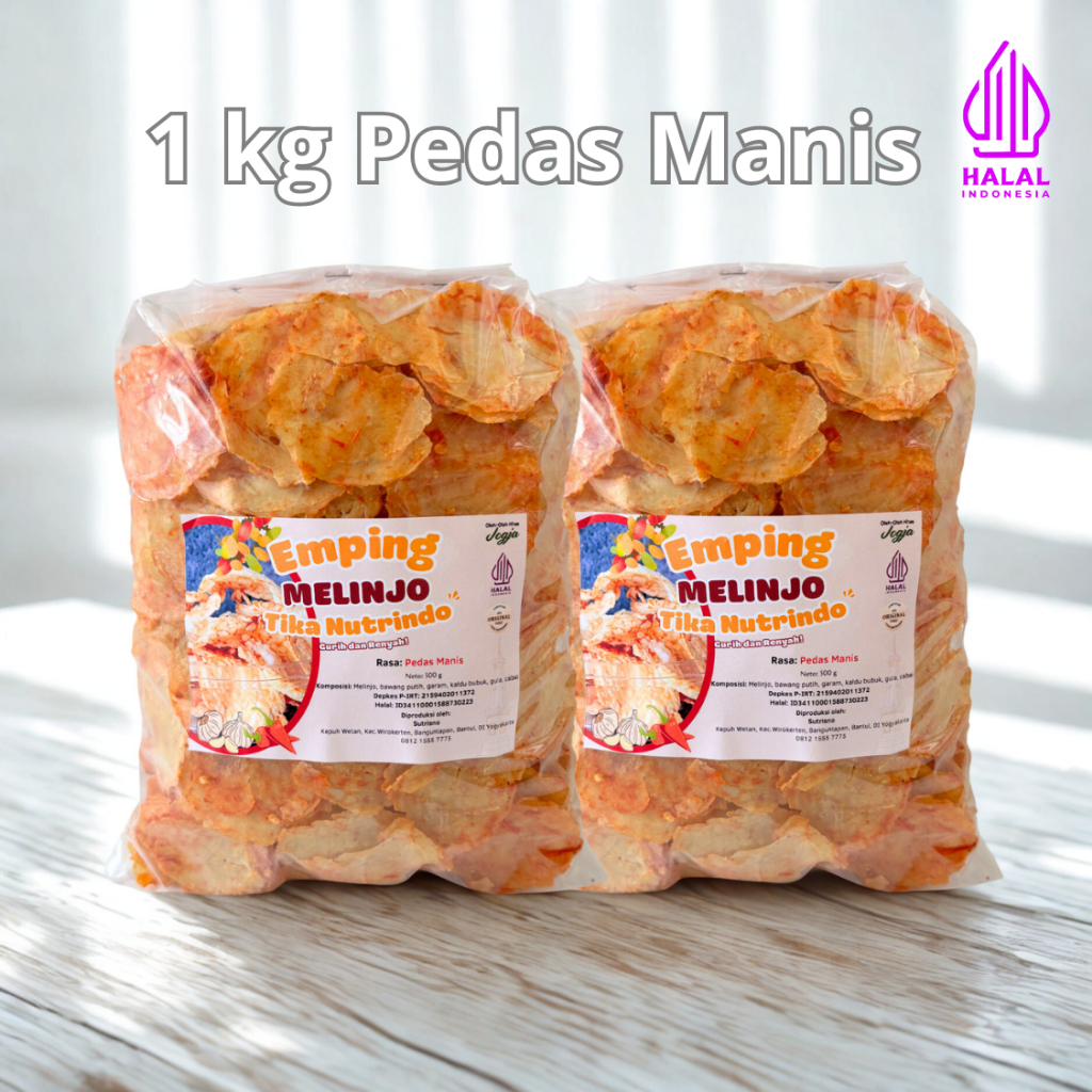 1 kg Emping Melinjo Super Pedas Manis Tika Nutrindo - Emping Melinjo Pedas Manis Mentah Asli