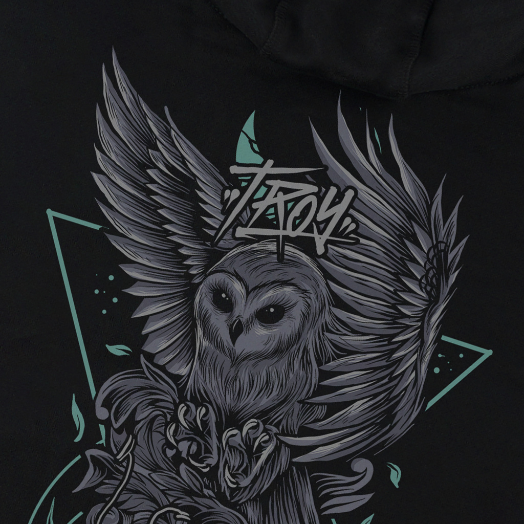 Troy Company Zipper Hoodie Black Wings Flap - Hoodie Hitam Full Zip ZHD 2548