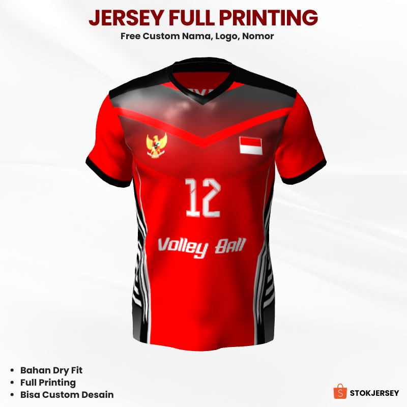 Kaos Jersey Volly Merah Motif Abstrak 134 - Jersey Olahraga
