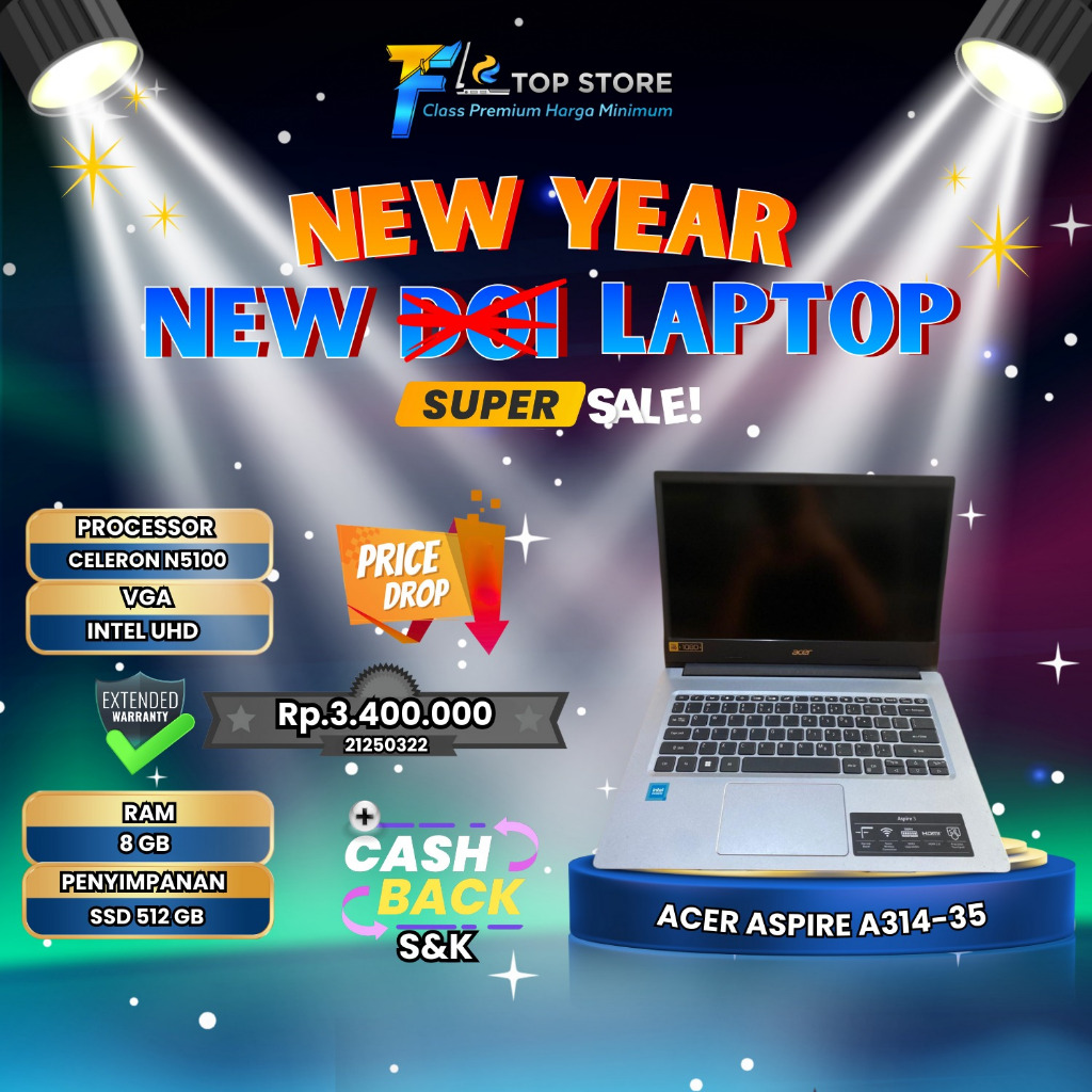 LAPTOP ACER ASPIRE A314-35 INTEL CELERON N5100 SSD 512/8GB