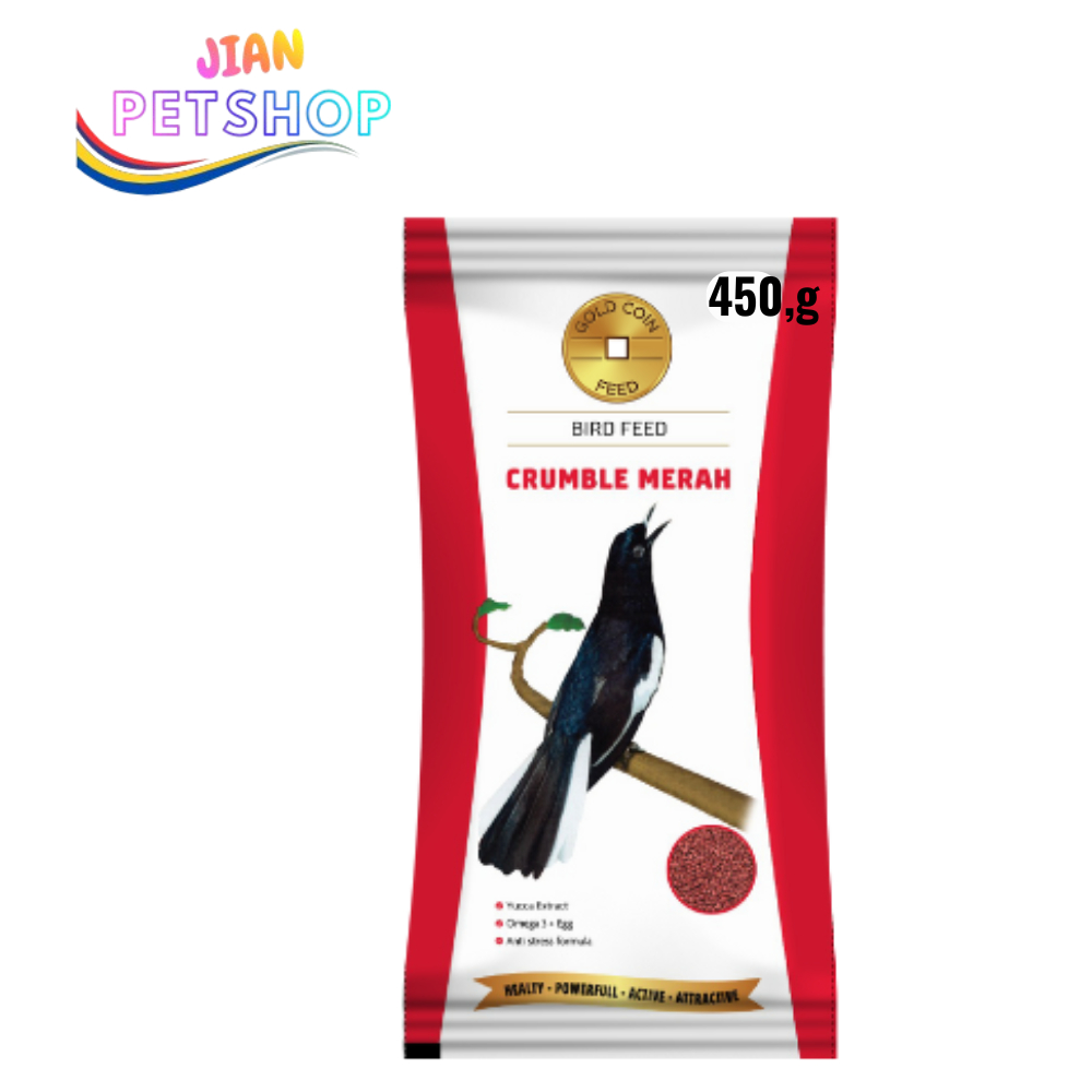 GOLD COIN CRUMBLE MERAH PAKAN BURUNG MURAI BURUNG KACER GOLD COIN 450g